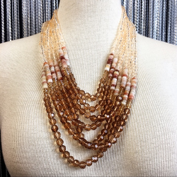 Brown Topaz & Champagne Bead 7-Strand Necklace - Picture 1 of 7